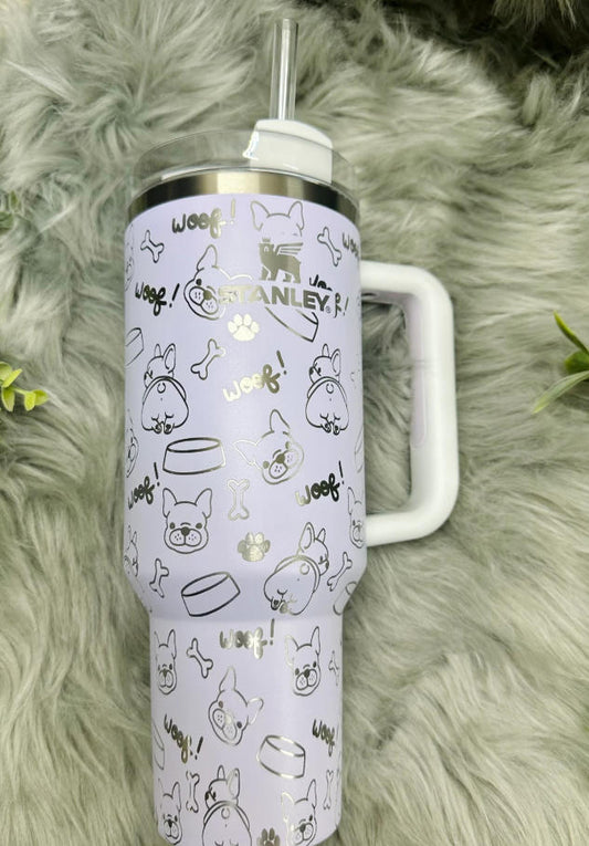 STANLEY-French Bulldog Engraved Stanley Quencher, Full Wrap Tumbler