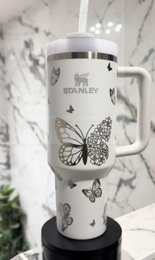 STANLEY-Butterflies Tumbler 40oz, Laser Engraved Butterfly Tumbler 40oz, Butterfly Gifts For Women, Custom Butterfly Lover Gifts