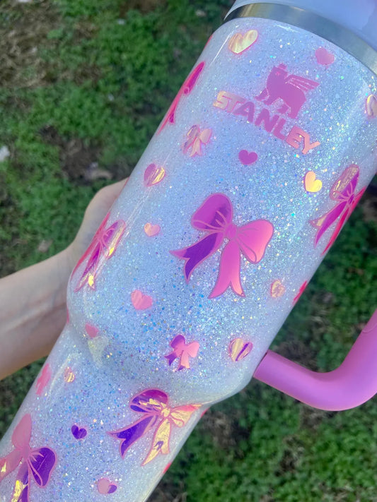 Custom Glittered Bow Stanley tumbler- check delivery dates!!