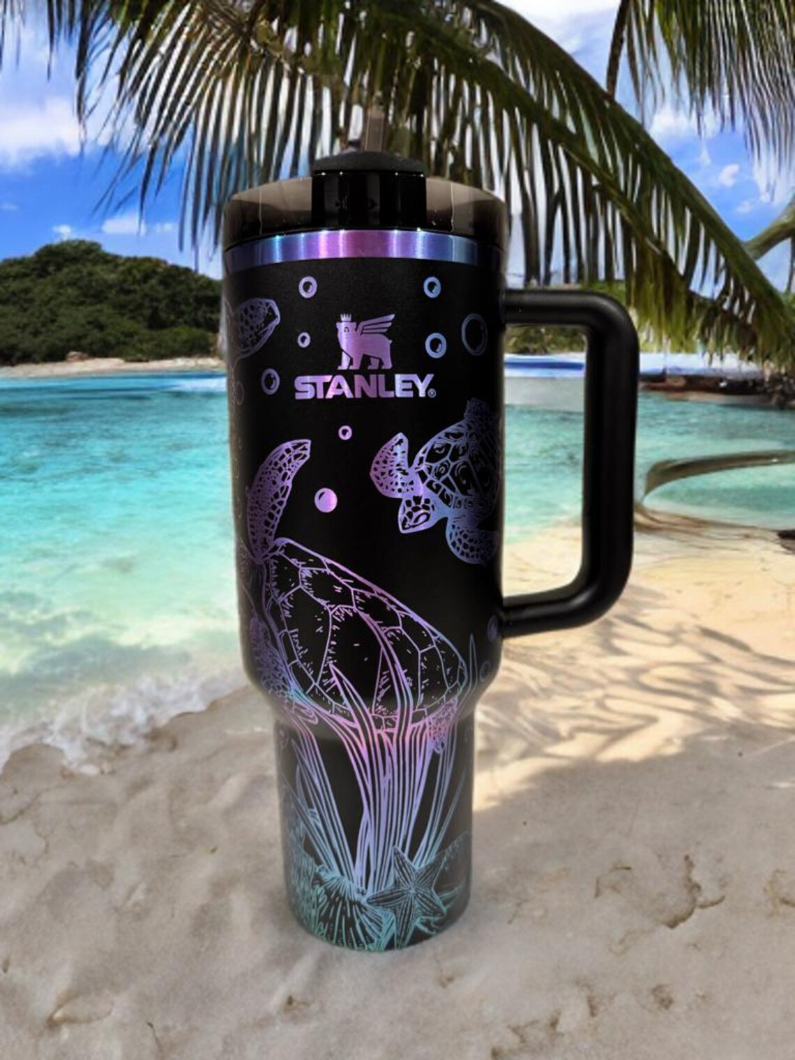 40 oz. Sea Turtle Stanley, Laser Engraved Tumbler