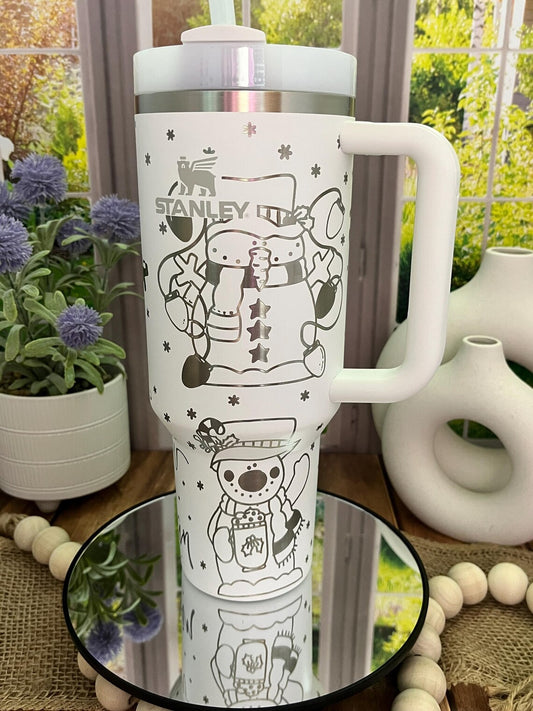 STANLEY40 oz Tumbler Christmas Snow Snowman Snowmen Winter Customized Laser Engraved