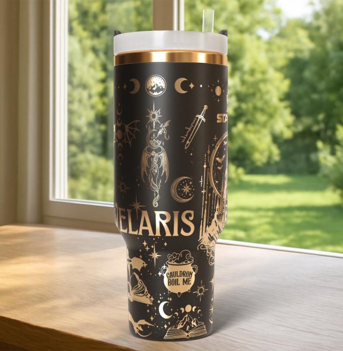 Velaris 40oz Laser Engraved Tumbler, Fantasy Inspired Stainless Steel Cup