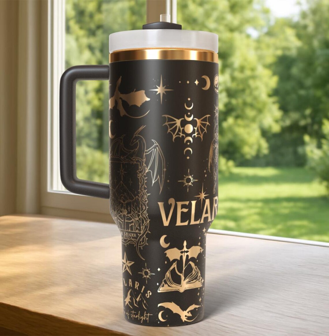 Velaris 40oz Laser Engraved Tumbler, Fantasy Inspired Stainless Steel Cup