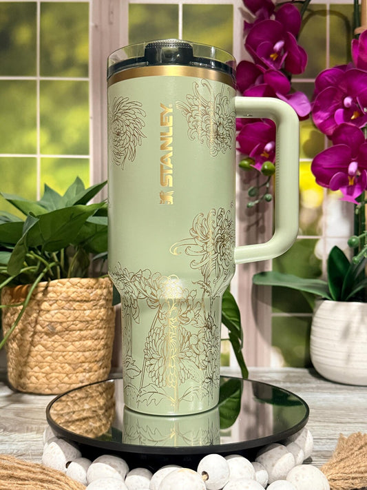 Chrysanthemum Mums Floral Laser Engraved Tumbler-STANLEY, 30oz or 40oz Insulated Stainless Steel Travel Cup