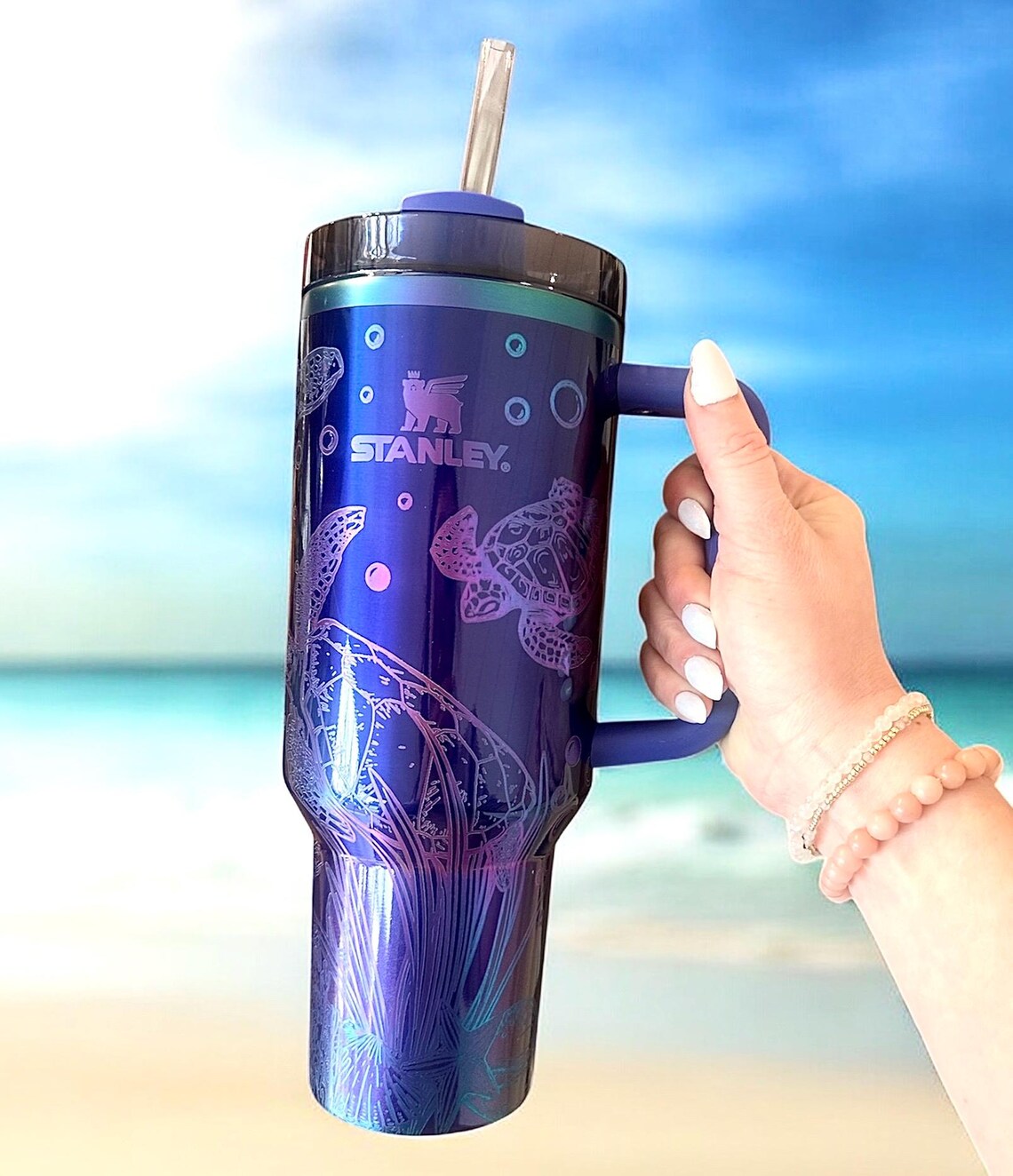 40 oz. Sea Turtle Stanley, Laser Engraved Tumbler