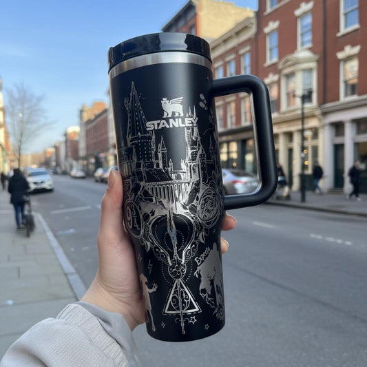 Engraved Wizard 40oz Laser Black Tumbler-STANLEY