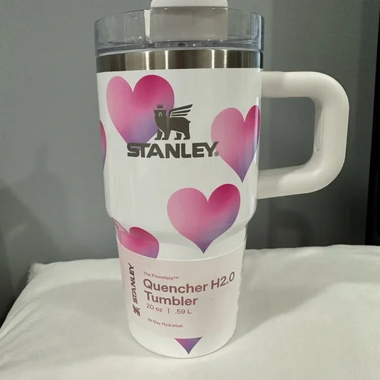 Stanley White and Pink Heart Tumbler 20 oz. 2026 Valentine’s Day Tumbler